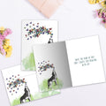 Load image into Gallery viewer, The inside of Tree-Free’s Howl With Joy card, with the cover and envelope in the background.