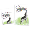 Load image into Gallery viewer, The cover of Tree-Free's Howl With Joy card, along with its matching envelope.