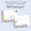 Load image into Gallery viewer, The envelope for Tree-Free’s Felicidades Hearts card, along with the following text: “Every Tree-Free 5x7 card comes with a matching ARTvelope!”