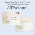 Load image into Gallery viewer, The envelope for Tree-Free’s Christmas Dreams Christmas Card card, along with the following text: “Every Tree-Free 5x7 card comes with a matching ARTvelope!”