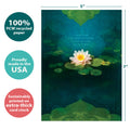 Load image into Gallery viewer, The cover of Tree-Free’s Bouquet Of Light Friendship Card card with lines demonstrating its 5x7 dimensions, along with the following text: “100% PCW recycled paper, proudly made in the USA, sustainably printed on extra-thick card stock”