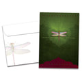 Load image into Gallery viewer, Cover of Remnants of Magic Just Because card (featuring serif text below artwork of a dragonfly) and its matching envelope