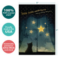 Load image into Gallery viewer, The cover of Tree-Free’s Twinkle card with lines demonstrating its 5x7 dimensions, along with the following text: “100% PCW recycled paper, proudly made in the USA, sustainably printed on extra-thick card stock”