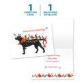 Load image into Gallery viewer, The cover and inside of Tree-Free’s Bird Dog Christmas Christmas Card card, along with the following text: “1 greeting card, 1 matching envelope”