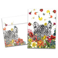 Load image into Gallery viewer, The cover of Tree-Free's White Tiger Flowers card, along with its matching envelope.