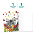 Load image into Gallery viewer, The cover and inside of Tree-Free’s White Tiger Flowers All Occasion Card card, along with the following text: “1 greeting card, 1 matching envelope”