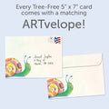 Load image into Gallery viewer, The envelope for Tree-Free’s Snailed It card, along with the following text: “Every Tree-Free 5x7 card comes with a matching ARTvelope!”