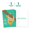 Load image into Gallery viewer, The cover and inside of Tree-Free’s Slow Sloth Birthday card, along with the following text: “1 greeting card, 1 matching envelope”