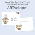 Load image into Gallery viewer, The envelope for Tree-Free’s Thanks a Latte card, along with the following text: “Every Tree-Free 5x7 card comes with a matching ARTvelope!”