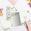 Load image into Gallery viewer, The inside of Tree-Free’s Deepest Sympathy Card card, with the cover and envelope in the background.