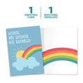 Load image into Gallery viewer, The cover and inside of Tree-Free’s Sunshine And Rainbows All Occasion Card card, along with the following text: “1 greeting card, 1 matching envelope”