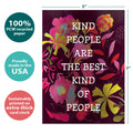 Load image into Gallery viewer, The cover of Tree-Free’s Kind People Thank You Card card with lines demonstrating its 5x7 dimensions, along with the following text: “100% PCW recycled paper, proudly made in the USA, sustainably printed on extra-thick card stock”