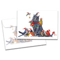 Load image into Gallery viewer, The cover of Tree-Free's Cat Bird Christmas card, along with its matching envelope.