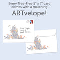 Load image into Gallery viewer, The envelope for Tree-Free’s Cat Bird Christmas card, along with the following text: “Every Tree-Free 5x7 card comes with a matching ARTvelope!”