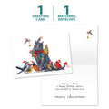 Load image into Gallery viewer, The cover and inside of Tree-Free’s Cat Bird Christmas Christmas Card card, along with the following text: “1 greeting card, 1 matching envelope”