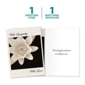Load image into Gallery viewer, The cover and inside of Tree-Free’s Thoughts And Hearts Sympathy Card card, along with the following text: “1 greeting card, 1 matching envelope”