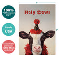 Load image into Gallery viewer, The cover of Tree-Free’s Holy Cow card with lines demonstrating its 5x7 dimensions, along with the following text: “100% PCW recycled paper, proudly made in the USA, sustainably printed on extra-thick card stock”