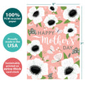 Load image into Gallery viewer, The cover of Tree-Free’s Celebrated Mother card with lines demonstrating its 5x7 dimensions, along with the following text: “100% PCW recycled paper, proudly made in the USA, sustainably printed on extra-thick card stock”
