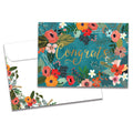 Load image into Gallery viewer, Cover of Congrats Flowers Vibrant Congratulations card (featuring script text surrounded by artwork of flowers) and its matching envelope