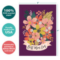 Load image into Gallery viewer, The cover of Tree-Free’s Best Mom Ever Flowers card with lines demonstrating its 5x7 dimensions, along with the following text: “100% PCW recycled paper, proudly made in the USA, sustainably printed on extra-thick card stock”