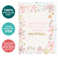 Load image into Gallery viewer, The cover of Tree-Free’s Be Kind card with lines demonstrating its 5x7 dimensions, along with the following text: “100% PCW recycled paper, proudly made in the USA, sustainably printed on extra-thick card stock”