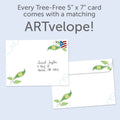 Load image into Gallery viewer, The envelope for Tree-Free’s Welcome Sweet Pea card, along with the following text: “Every Tree-Free 5x7 card comes with a matching ARTvelope!”