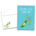 Load image into Gallery viewer, The cover of Tree-Free's Welcome Sweet Pea card, along with its matching envelope.