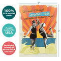 Load image into Gallery viewer, The cover of Tree-Free’s Another Year card with lines demonstrating its 5x7 dimensions, along with the following text: “100% PCW recycled paper, proudly made in the USA, sustainably printed on extra-thick card stock”