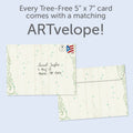 Load image into Gallery viewer, The envelope for Tree-Free’s Merry Little Christmas Drawn Christmas Card card, along with the following text: “Every Tree-Free 5x7 card comes with a matching ARTvelope!”