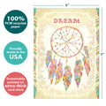Load image into Gallery viewer, The cover of Tree-Free’s Birthday Dreams card with lines demonstrating its 5x7 dimensions, along with the following text: “100% PCW recycled paper, proudly made in the USA, sustainably printed on extra-thick card stock”