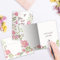 Load image into Gallery viewer, The inside of Tree-Free’s Simple Thoughts Sympathy Card card, with the cover and envelope in the background.