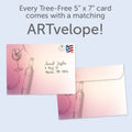 Load image into Gallery viewer, The envelope for Tree-Free’s Wine O'Clock card, along with the following text: “Every Tree-Free 5x7 card comes with a matching ARTvelope!”