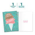 Load image into Gallery viewer, The cover and inside of Tree-Free’s Freezer Ice Cream card, along with the following text: “1 greeting card, 1 matching envelope”