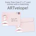 Load image into Gallery viewer, The envelope for Tree-Free’s Llamaste All Day card, along with the following text: “Every Tree-Free 5x7 card comes with a matching ARTvelope!”