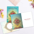 Load image into Gallery viewer, The inside of Tree-Free’s Queen For A Day card, with the cover and envelope in the background.