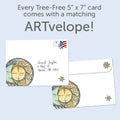 Load image into Gallery viewer, The envelope for Tree-Free’s Sun Moon and Stars card, along with the following text: “Every Tree-Free 5x7 card comes with a matching ARTvelope!”