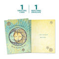 Load image into Gallery viewer, The cover and inside of Tree-Free’s Sun Moon and Stars card, along with the following text: “1 greeting card, 1 matching envelope”