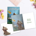 Load image into Gallery viewer, The inside of Tree-Free’s No Tomorrow card, with the cover and envelope in the background.