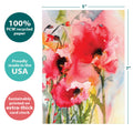 Load image into Gallery viewer, The cover of Tree-Free’s Floral Watercolor Sympathy Card card with lines demonstrating its 5x7 dimensions, along with the following text: “100% PCW recycled paper, proudly made in the USA, sustainably printed on extra-thick card stock”