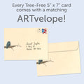Load image into Gallery viewer, The envelope for Tree-Free’s Thankful Birds card, along with the following text: “Every Tree-Free 5x7 card comes with a matching ARTvelope!”