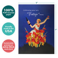 Load image into Gallery viewer, The cover of Tree-Free’s Vintage Status card with lines demonstrating its 5x7 dimensions, along with the following text: “100% PCW recycled paper, proudly made in the USA, sustainably printed on extra-thick card stock”