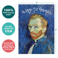 Load image into Gallery viewer, The cover of Tree-Free’s Way to Gogh card with lines demonstrating its 5x7 dimensions, along with the following text: “100% PCW recycled paper, proudly made in the USA, sustainably printed on extra-thick card stock”