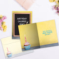 Load image into Gallery viewer, The inside of Tree-Free’s Birthday Calories card, with the cover and envelope in the background.