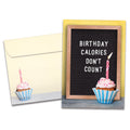 Load image into Gallery viewer, The cover of Tree-Free's Birthday Calories card, along with its matching envelope.