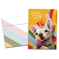 Load image into Gallery viewer, The cover of Tree-Free's Unicorn and Rainbows Dog card, along with its matching envelope.