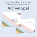 Load image into Gallery viewer, The envelope for Tree-Free’s Unicorn and Rainbows Dog card, along with the following text: “Every Tree-Free 5x7 card comes with a matching ARTvelope!”