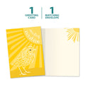 Load image into Gallery viewer, The cover and inside of Tree-Free’s Sunshine Season All Occasion Card card, along with the following text: “1 greeting card, 1 matching envelope”