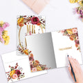 Load image into Gallery viewer, The inside of Tree-Free’s Gold Mr. And Mrs. Wedding Card card, with the cover and envelope in the background.