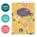 Load image into Gallery viewer, The cover of Tree-Free’s Easter Wishes card with lines demonstrating its 5x7 dimensions, along with the following text: “100% PCW recycled paper, proudly made in the USA, sustainably printed on extra-thick card stock”