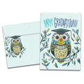 Load image into Gallery viewer, The cover of Tree-Free's Graduation Owl card, along with its matching envelope.